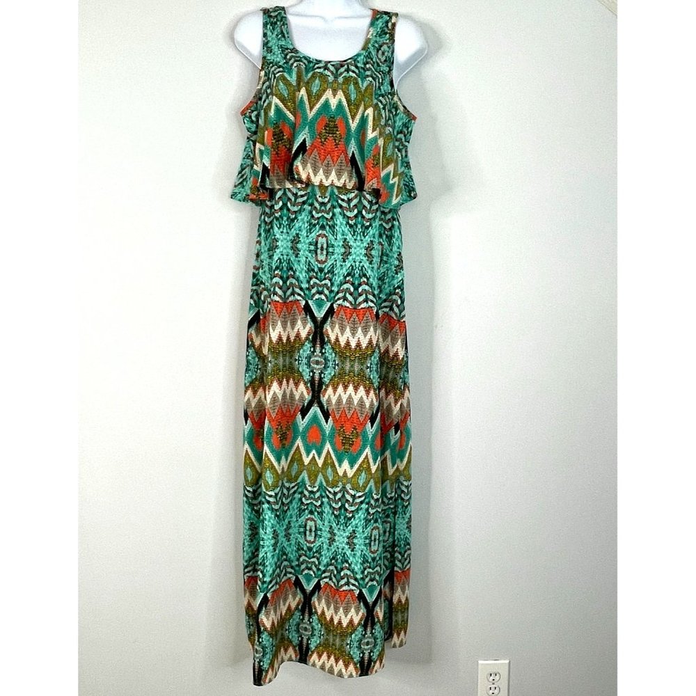 Altar'd State Dress M Aqua Coral Southwest Aztec Flowy Comfortable Maxi Long